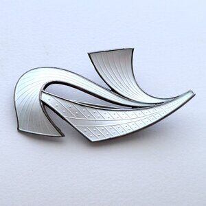Ivar T. Holt Norway Sterling Silver White Cloisonne Enamel Pin Brooch 2 1/4"